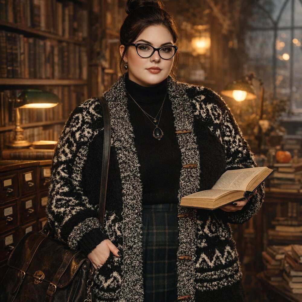 FESTI by Torrid Black Cream Shag Cardigan | Dark Academia Salem Cozy Sweater 2X